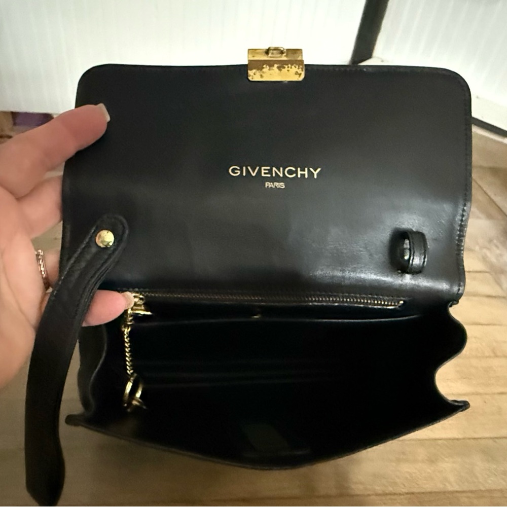 Givenchy Vintage Black Leather Wristlet Clutch Converted Hand & Crossbody Bag - Picture 10 of 14